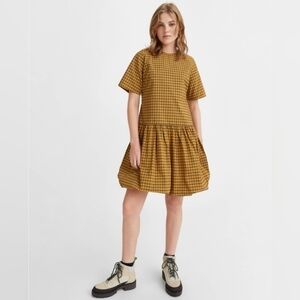 Levi's Yellow and Black Plaid Aberdeen Taffeta Drop Waist Dress Small (7672)